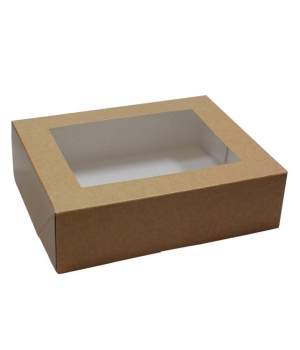Kuchenverpackung mit Sichtfenster hellbraun für Mehlspeisen, 16x13x4,6cm